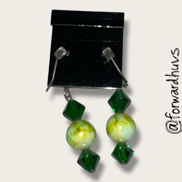 Bundle Sale 3 for $15 | Handmade Green & Yellow Marbled Bead Earrings - Picture 4 of 6